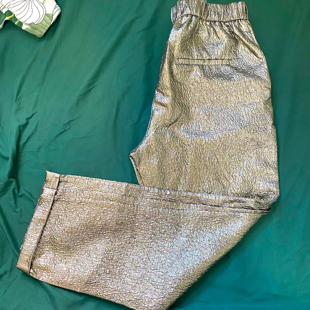 Zara Silver Textured Pant Medium